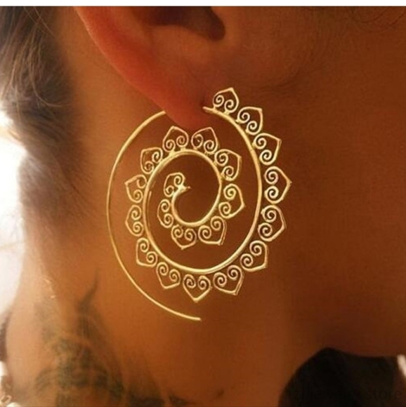 Gypsy Style, gold/silver plated, Spiral, drop stud Earrings- two pair - Picture 1 of 16